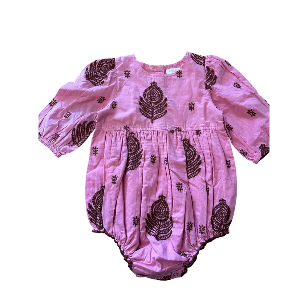 Pink Chicken New York Pink Embroidered Paisley Bubble Romper 2Y Cotton Boho